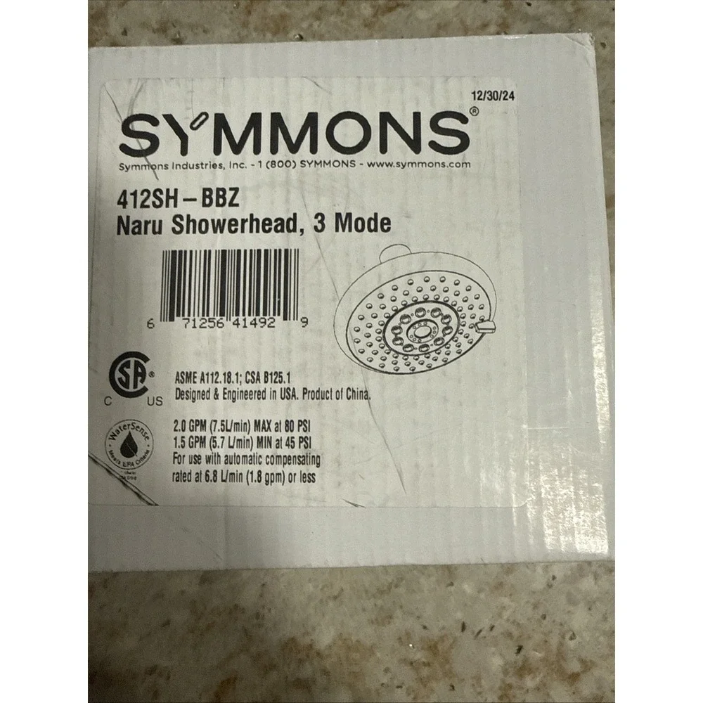 Symmons‎ 412SH- BBZ 1.5 Naru 3-Spray 5 in. Fixed Showerhead Brushed Bronze.